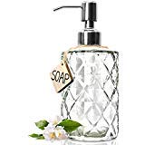 Book Cover JASAI Diamond Design 12 Oz Clear Glass Soap Dispenser, Kitchen Soap Dispenser with 304 Rust Proof Stainless Steel Pump, Premium Glass Soap Dispenser for Bath and Bathroom