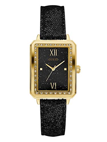 GUESS Factory Women's Black and Gold-Tone Rectangle Watch
