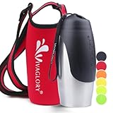 VIVAGLORY Dog Water Bottle & Bottle Holder with Strap Combo for Travel & Walking, Carrier with Adjustable Shoulder Strap, Portable & Stainless Steel for Pet Puppy, 25oz, Red