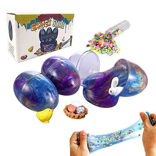 ESSENSON Easter Eggs Soft Slime Scented Stress Relief Toy Galaxy Slime for Boys Girls Easter Basket Gifts Easter Basket Stuffers Fillers Stretchy and Non-Sticky Filled with Rabbit, Chick