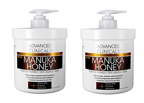 Advanced Clinicals Manuka Honey Cream W/Collagen Face Moisturizer & Body Butter Lotion For Dry Skin | Intense Firming & Hydrating Miracle Balm Skin Care Moisturizing Lotion For Women & Men | 2-Pack