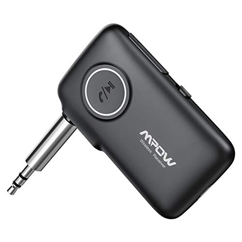 Mpow BH298A Bluetooth 5.0 Receiver for Car, Exactly Sound Quality for Music Streaming While Driving, Bluetooth Aux Adapter with Built-in Mic for Hands-Free Calls, Easy Control On/Off Slider, Black