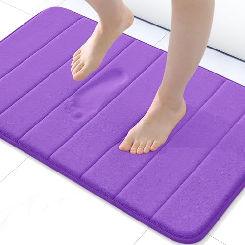 Memory Foam Soft Bath Mats - Non Slip Absorbent Bathroom Rugs Rubber Back Runner Mat for Kitchen Bathroom Floors 17" x 24", Purple