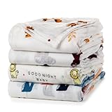 upsimples Baby Swaddle Blanket Unisex Swaddles Wrap Soft Silky Muslin Neutral Receiving Blankets for Boys and Girls, Large 47 x 47 inches, Set of 4 - Sika Deer/Elephant/Lion/Fox