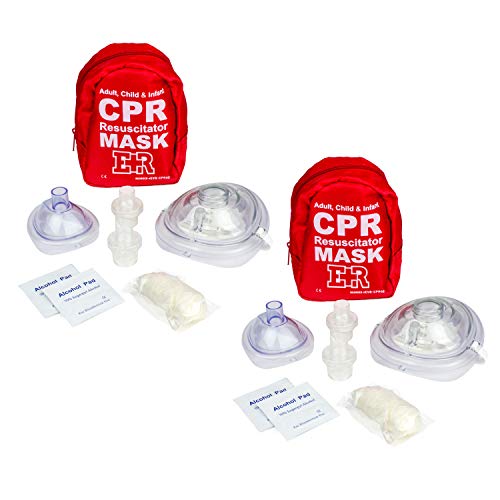 Ever Ready First Aid Adult and Infant CPR Mask Combo Kit with 2 Valves (with Pair of Nitrile Gloves & 2 Alcohol Prep Pads) - 2 Pack