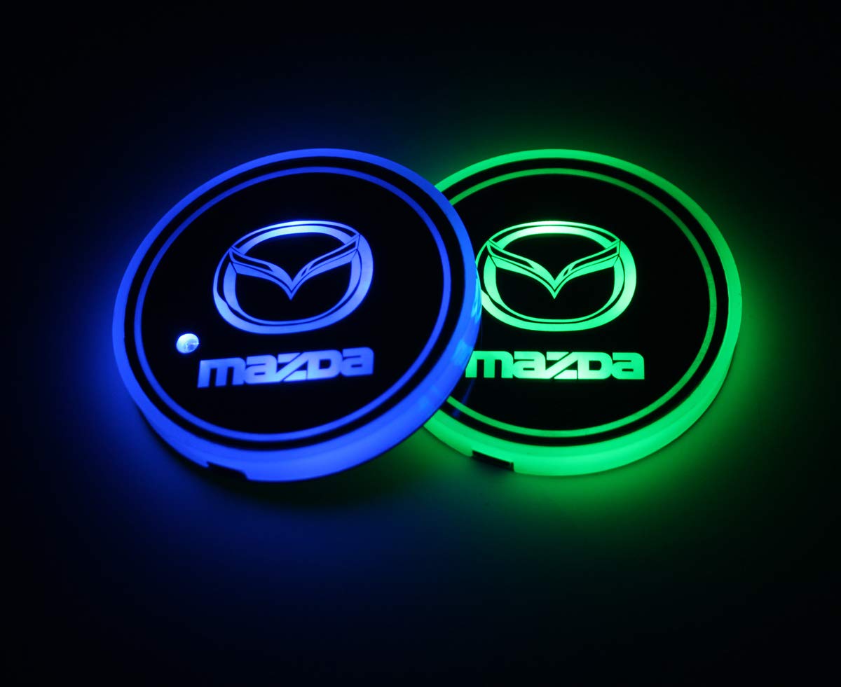 2pcs LED Car Cup Holder Lights for Chevrolet, 7 Colors Changing USB Charging Mat Luminescent Cup Pad, LED Interior Atmosphere Lamp