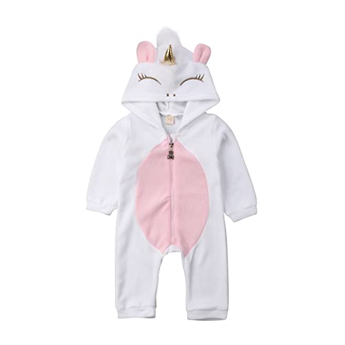 Newborn Baby Girls 3D Unicorn Angel Wings Hooded Zipper Romper Jumpsuit Outfits Clothes Halloween Autumn Winter Clothing