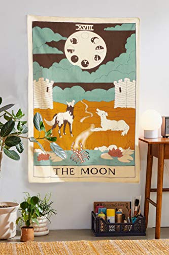 Book Cover Tarot Flag Tapestry - The Sun, The Moon and The Star - Bohemian Cotton Printed Hand Made Wall Hanging Tapestries with Steel Grommets, Beige, Pack of 3