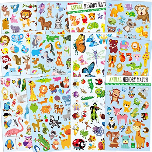 HORIECHALY 12 Sheets Cute Animal Stickers for kids, 295 different animals Including Insect, birds, Butterfly, Teacher, Parent, children Craft, Party Favors, Scrapbook Making, Reward Stickers,Gift Warp
