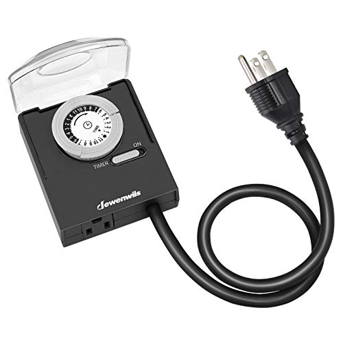 DEWENWILS 24-Hour Mechanical Light Timer with 2ft Long Cord, Waterproof Electrical Timer with Grounded Outlet, Plug in Timer Switch for String Lights, 15A, 1/2 HP, UL Listed