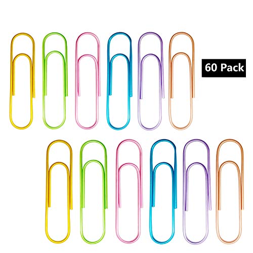 Kbraveo 60 Pack 4 inches Multicolored Extra Large Paper Clips Giant Paper Clip Paper Clips Holder for Office Supply,6 Colors