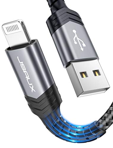 iPhone Charger Cable (6ft / 1.8m), JSAUX [ Apple MFi Certified] Lightning Cable Nylon Braided USB Fast Charging Cord Compatible with iPhone 11 Xs Max X XR 8 7 6s 6 Plus SE 5 5s, iPad, iPod - Gery