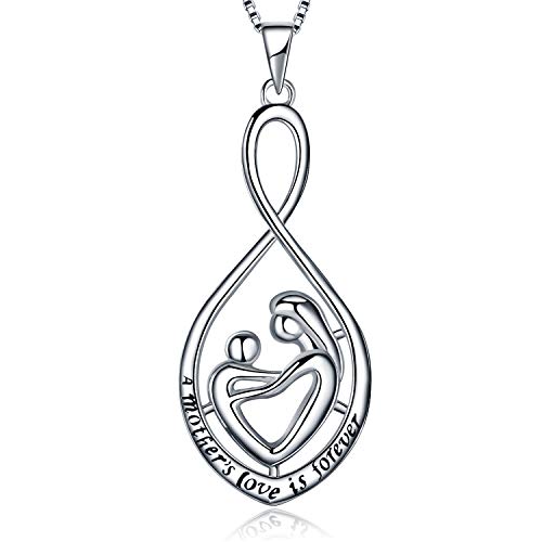 MUATOGIML Mother's Birthday Gifts 925 Sterling Silver Love You Mom Heart Infinity Pendant Necklace for Women Nana