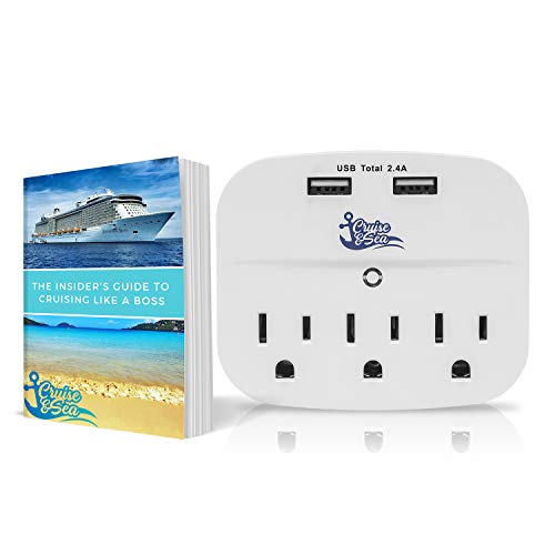 Cruise & Sea Strip No Surge Protector with USB Outlets - Cruise Essentials Ship Approved Travel Wall Tap - Bonus Ebook Included, White (XG)