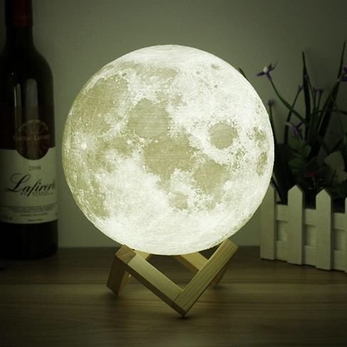 3D Space Moon Light-3D Printing Moon-Stepless Dimmable-Moon Lamp Shade-Warm and White Touch Control USB Charging Decor-Lunar Night Light with Wooden Mount-Moon Gifts (4.7 inch)