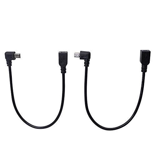 Cerrxian 9Inch Mini USB Cable Combo Mini USB Female to Right Angle & Left Angle Male Data Sync and Charge Extension Cable (2-Pack) RL