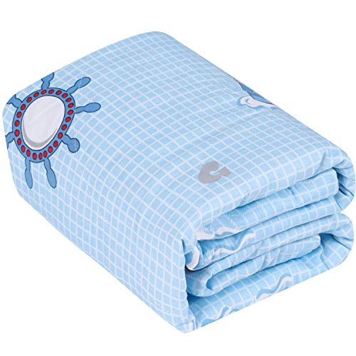 Designthology 100% Cotton Toddler Quilt, Lightweight & Hypoallergenic Cool Baby Blanket - Soft Crib Comforter for All Seasons, Decoration Gift for Boy - Cute Sailing Pattern (47x39)