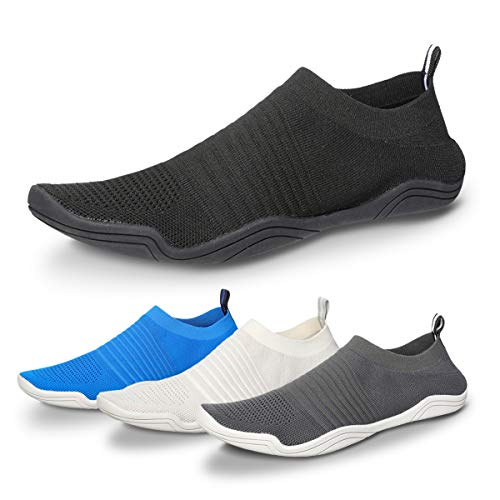 Camfosy Men Water Shoes Quick Dry Barefoot Aqua Socks Swim Shoes Pool Beach Walking Running Sneakers Black 10.5 M US