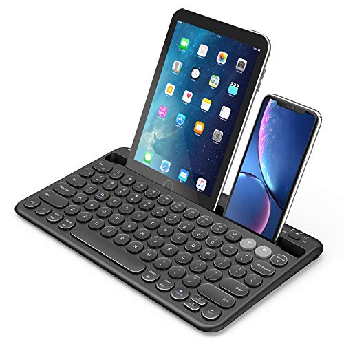 Book Cover Multi-device Bluetooth keyboard, Jelly Comb Rechargeable Wireless Bluetooth Keyboard Switch to 2 Devices for Cellphone, Tablet, PC, Smart TV, Macbook iOS Android Windows-B046 (Black)