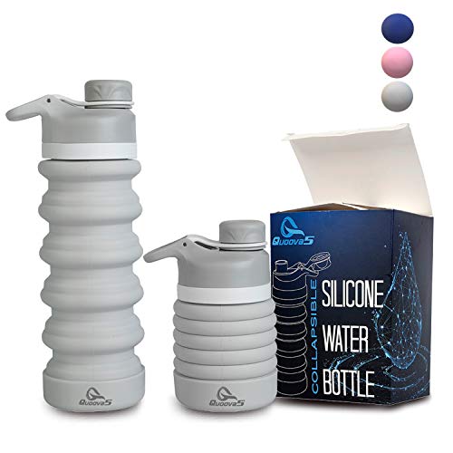 Collapsible Silicone Water Bottle - 550ml, Portable, Foldable and Collapsable BPA Free Waterbottles for Sports, Travel, Outdoors, Running & Gym | Hot and Cold Drink Holder with Leak Proof Lid