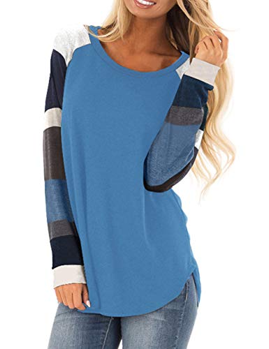 Weilim Women's Casual Color Patchwork Long Sleeve Pullover Tunic Sweatshirt Tops