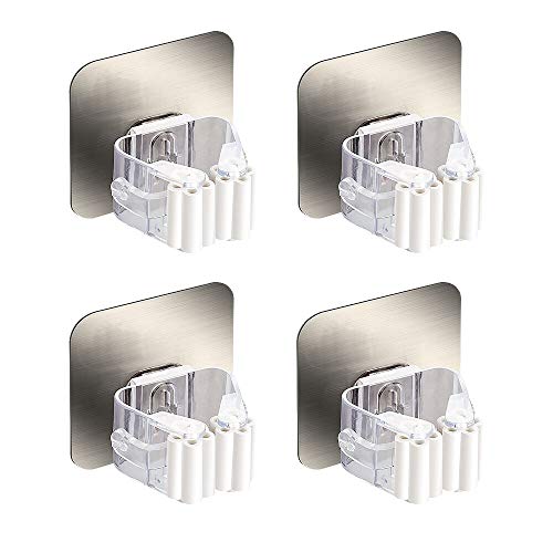 HanleyDepot Mop and Broom Holder Wall Mount Self Adhesive for Your Home & Kitchen Organization and Storage (4 Pack)