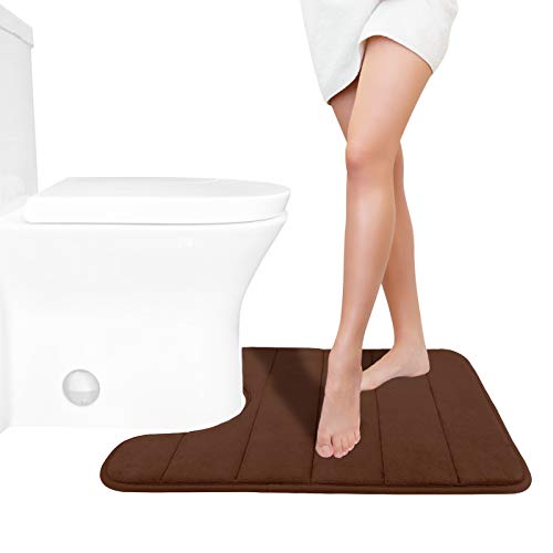 Book Cover Yimobra Memory Foam Toilet Bath Mat U-Shaped, Soft and Comfortable, Super Water Absorbent, Non-Slip, Machine Wash and Easy to Dry for Bathroom Commode Contour Rug, 24 X 20 Inches, Brown