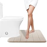 Yimobra Memory Foam Toilet Bath Mat U-Shaped, Soft and Comfortable, Super Water Absorption, Non-Slip, Thick, Machine Wash and Easier to Dry for Bathroom Commode Contour Rug, 24 X 20 Inches, Beige