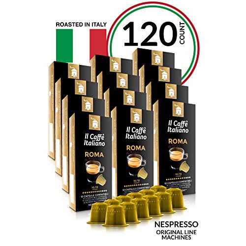 Il Caffé Italiano Coffee | Capsules Compatible with Nespresso OriginalLine | Certified Genuine Roma Roma Strong Intensity Pack | 120 Espresso Pods | Crafted in Messina, Italy