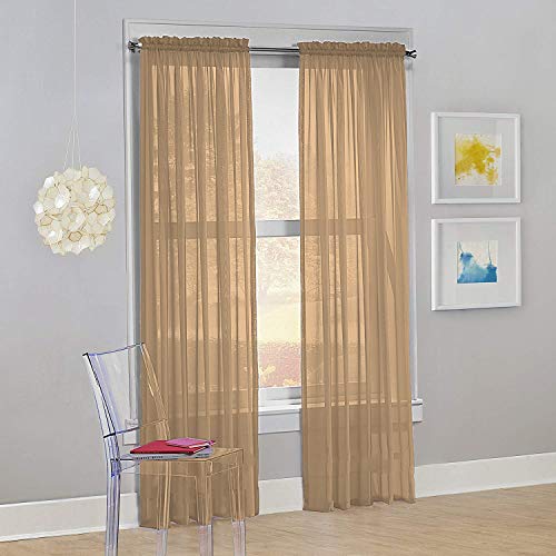 DiamondHome Set of 2 Piece Beautiful Sheer Window Elegance Curtains-Drape-Panels-Treatment 54" X 84" (Taupe)