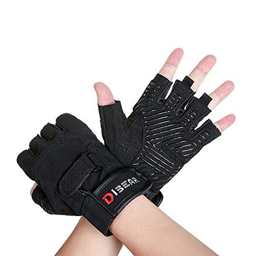 DIBEAR Weight Lifting Gloves for Women and Men,Workout Gloves with Wrist Support and Palm Protect Half Finger Gloves for Dumbbell Exercise Hanging Cycling Fitness Pull ups
