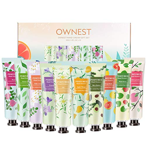 Ownest 10 Pack Hand Cream Kit, Fruits Extract Fragrance Moisturizing Hand Care Cream, Hydrating Formula with Vitamin E Hand Lotion for Dry Crack Skin, Protable Travel Size, Best Gift Kit for Birthday Christmas