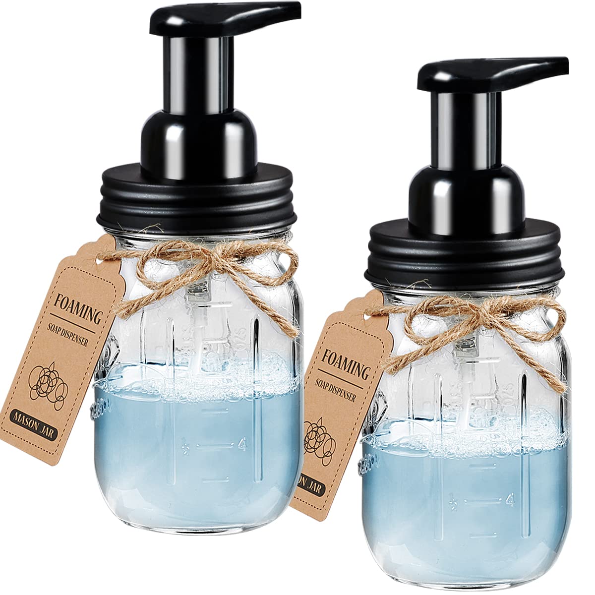 Book Cover Mason Jar Foaming Soap Dispenser - with 16 Ounce Mason Jar for Bathroom Vanities,Kitchen Sink,Countertops - Made from Rust Proof Stainless Steel Lid and BPA Free Pump / Black,2 Pack Black 2 Pack
