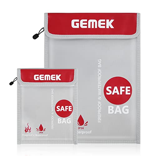 GEMEK Fireproof Document Bag 15 x11 & 9x7 Inches Set Non-Itchy Silicone Coated Fire Resistant Bag Fireproof Safe Storage for Money, Documents, Jewelry and Passport