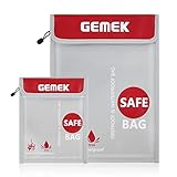 Fireproof Waterproof Money Document Bag 2 Pack, GEMEK Safe Zipper Bags, Fire & Water Resistant Storage Organizer Pouch for A4 A5 Documents Holder,File,Cash,Jewelry,Passport,Tablet,Laptop (Silver)