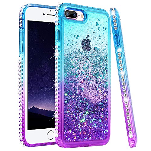 Ruky iPhone 7 Plus Case, iPhone 8 Plus Glitter Case, Colorful Quicksand Series Soft TPU Bling Diamond Flowing Liquid Floating Girls Women Case for iPhone 6 Plus 6s Plus 7 Plus 8 Plus (Teal Purple)
