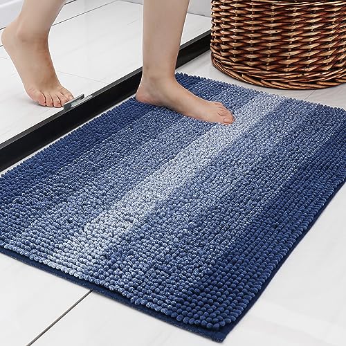 28x18 Inch Bath Rugs Made of 100% Polyester Extra Soft and Non Slip Bathroom Mats Specialized in Machine Washable and Water Absorbent Shower Mat,Blue