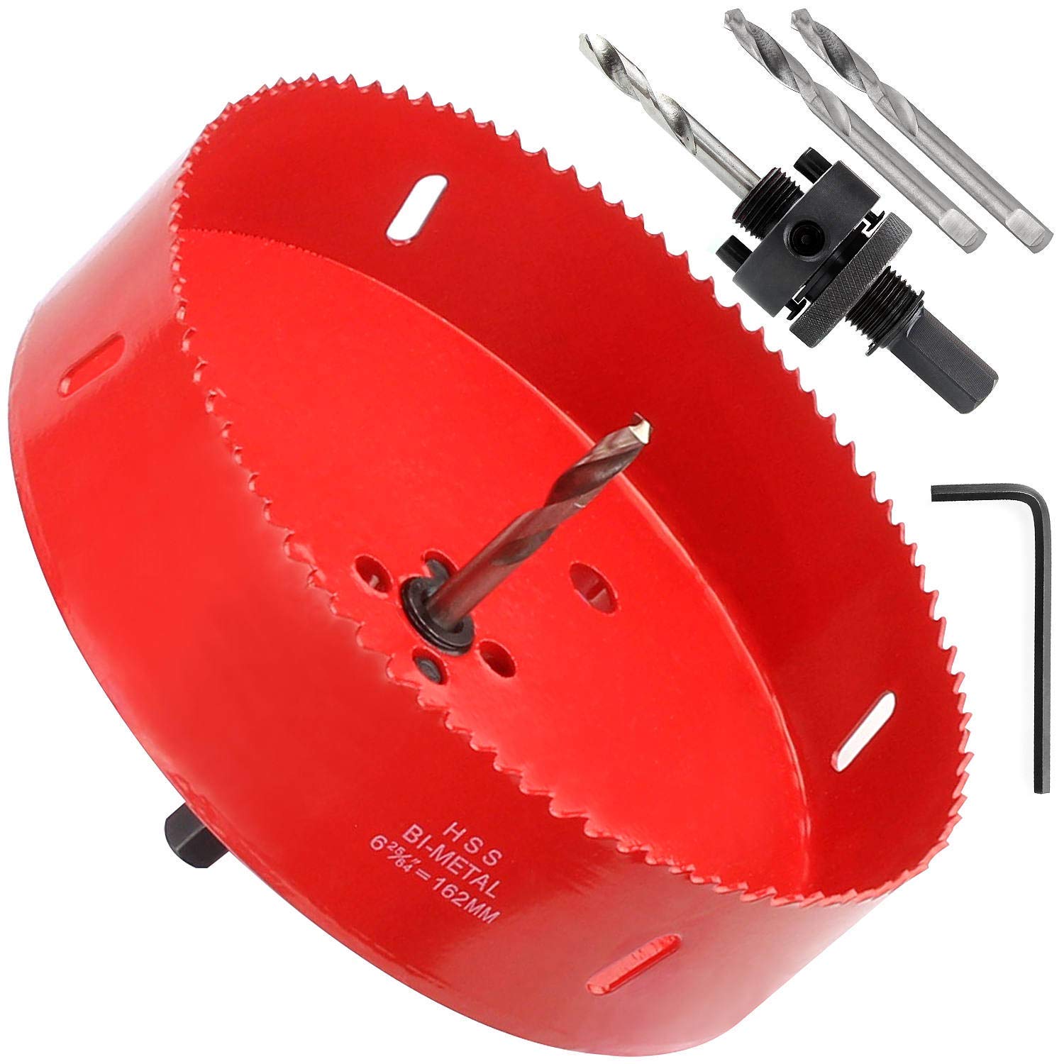 6-3/8 Inch Hole Saw with Heavy Duty Arbor - 38mm Cutting Depth HSS Bi-Metal Hole Cutter for Can Light Recessed Light, Smoothly Cutting in Wood, Plastic, Drywall and Metal Sheet 6-3/8Inch Hole Saw for Recessed Light
