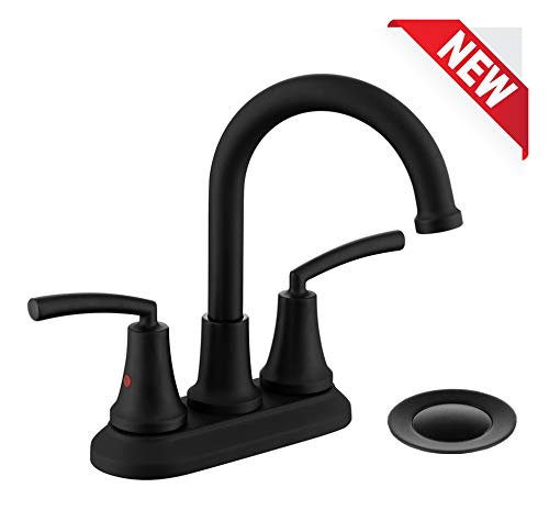 Book Cover RKF Swivel Spout Two-handle Centerset bathroom faucet Lavatory faucet with pop-up drain with overflow,Matte Black,BF023-MB