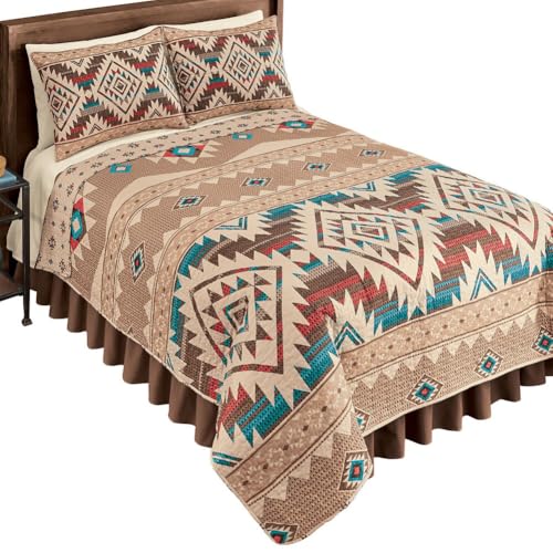 Collections Etc Reversible Southwest Geometric Aztec Quilt with Coordinating Tribal Pattern on Reverse Side, Twin