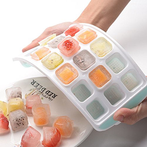 Ice Cube Trays, Ice Tray Easy-Release Silicone and Flexible 42 Ice Trays with Spill-Resistant Removable Lid, LFGB Certified and BPA Free, Stackable Durable and Dishwasher Safe-2 Packs