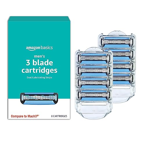 Amazon Basics 3-Blade Razor Refills for Men with Dual Lubrication, 8 Cartridges (Fits Amazon Basics Razor Handles only) (Previously Solimo)