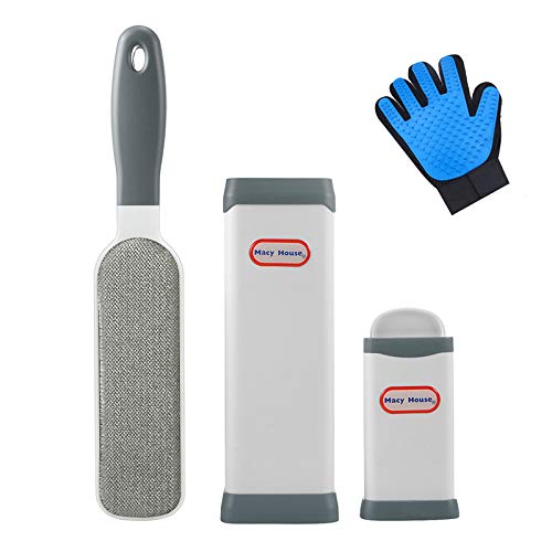 MacyHS Pet Hair Remover Brush - Fur & Lint Removal Brush with Self-Cleaning Base - Dog & Cat Hair Remover for Furniture, Carpet, Bed, Car Seat, Clothing - Animal Fur & Dust Removal Tool(Gray