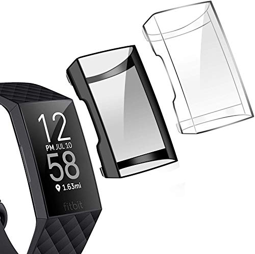 Tensea Compatible with Fitbit Charge 3 Screen Protector, [2 Packs] Soft TPU Bumper Full Around Case Cover Protector for Fitbit Charge 3 and Fitbit Charge 3 SE (Black + Clear)