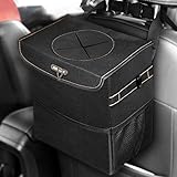 BOLTLINK Car Trash Can with Lid, Car Trash Bag Hanging for Headrest with 3 Storage Pockets,100% Leak-Proof Vinyl Inside Lining, Portable Vehicle Garbage Can -Black