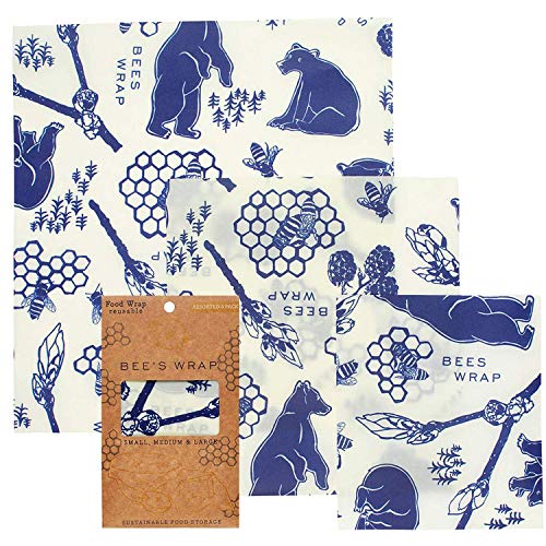 Bee's Wrap Beeswax Wraps for Food - Made in USA Reusable & Organic Food Wraps, Sandwich Wrap & Bowl Covers - Eco-Friendly Alternative to Aluminum Foil & Plastic Wrap, Bee's + Bears 3 Pack (S, M, L)