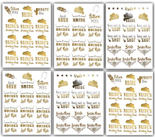 Cowgirl Bride Bachelorette Party Tattoos - 100 Bride Tribe Metallic Temporary Tattoos Gold (6 Sheets) Bachelorettesy June
