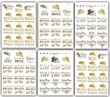 Bachelorettesy Wedding Temporary Tattoos 6 Sheets Bride Bachelorette Stickers 100+ Metallic Gold Tattoos for Bridal Party, Bachelorette Trip, Bridal Shower Party Decorations, Party Favors (June)