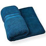 Cleanbear All Cotton Bath Towel Heavy Weight Shower Towel for Bathroom or Guestroom (Peacock-Blue) 27 x 58 Inches, Luxury Hotel Quality Thick Bath Towel