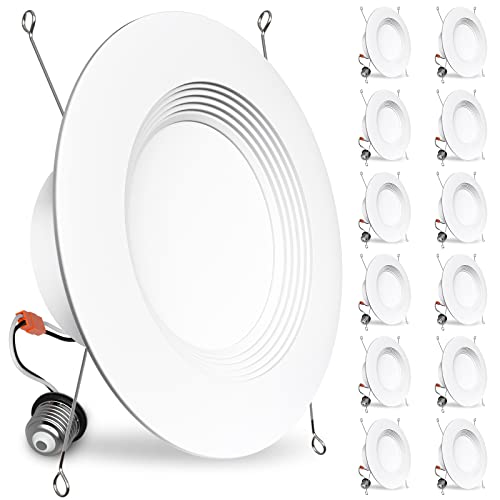 BBOUNDER 12 Pack 5/6 Inch LED Recessed Downlight, Baffle Trim, Dimmable, 12.5W=100W, 3000K Warm White, 950 LM, Damp Rated, Simple Retrofit Installation - No Flicker